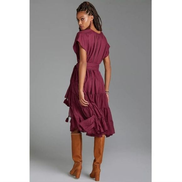 Anthropologie Dresses & Skirts - Anthropologie Erika Pena Burgundy Tiered Midi Dress - One Size